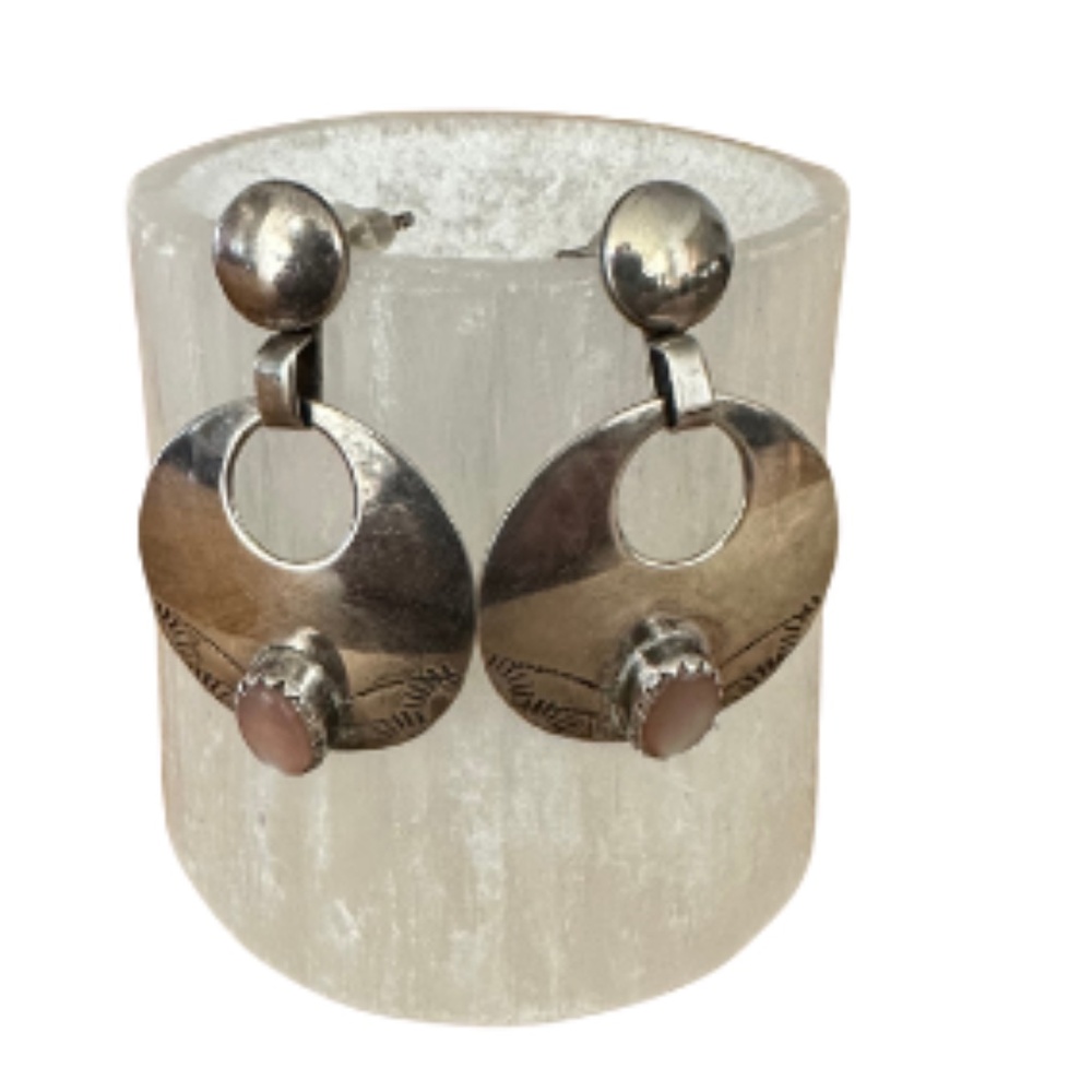 Sterling Silver Circle Drop Earrings - Picture 2 of 3